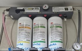 Ice machine water filtration unit with three screw on containers