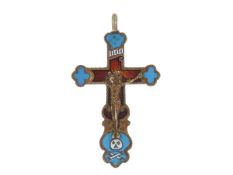Antiker, sehr seltener russischer Kreuz-Anhänger mit Emailleeinlagen, 19. Jahrhundert