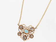 Kette/Collier: antikes goldenes Mittelteil-Collier mit Opal und Diamantrosen