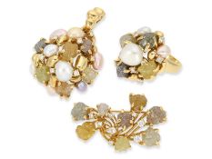 Ring/Anhänger/Brosche: handgefertigtes unikates Schmuckset mit großen ungeschliffenen Roh-Diamanten