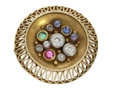 Brosche/Nadel: alte Goldschmiedebrosche mit Edelsteinbesatz, Handarbeit aus 14K Gold