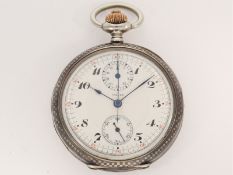 Taschenuhr: attraktiver, großer Chronograph mit Tula-Silbergehäuse, Marke Tellus, ca. 1920