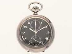 Taschenuhr: hochfeiner, sehr seltener Chronograph mit schwarzem Blatt, Agassiz um 1910