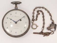 Taschenuhr: große, deutsche Spindeluhr mit Repetition, L. Martenstein Darmstadt um 1800