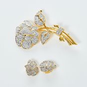 NOLAN MILLER - Vintage Rosen-Brosche mit Paar Ohrclips (2 Teile)