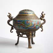Großes Cloisonné-Räuchergefäß mit Qilin-Henkeln