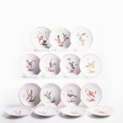 15 kleine Wandteller - unterschiedliche Paradiesvögel. Meissen 1986.