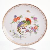 Wandteller - Indische Blumenmalerei mit Paradiesvogel, Staatliche Porzellan Manufaktur, Meissen 1971