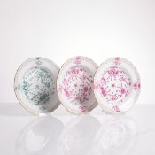 2+1 Suppenteller - Indische Malerei purpur und grün, Staatliche Porzellan Manufaktur, Meissen 1935-1