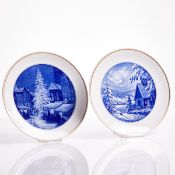 2 unterschiedliche Weihnachtsteller mit Goldrand. Meissen 1972-1980.