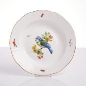 Suppenteller - Altozier: Vogelmalerei mit Insekten. Meissen 1850-1924.