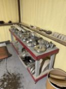 Wooden Rolling 2 Tier Shop Table With Various Aluminum Pie Jaws