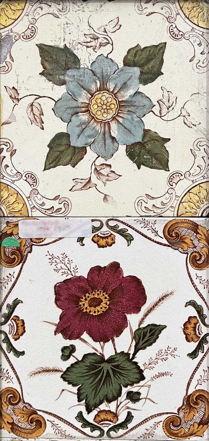 Printed Flora Example Victorian printed tiles including a set of floral specimen examples by ...