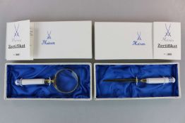 Meissen, Briefmarkenlupe und Brieföffner, Zwiebelmuster