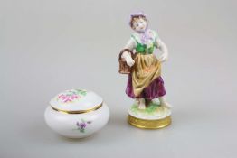Meissen Deckeldose u. kl. Erntehelferin von Volkstedt