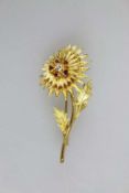 Brosche- Blütenzweig- 750er Gelbgold