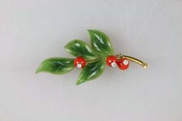 Korallenbrosche mit Brillanten, 585 Gelbgold