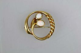 18K GG Brosche mit 2 Opal Cabochons