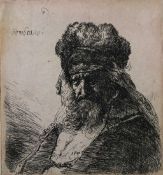 Rembrandt, niederblickender Greis mit Pelzmütze