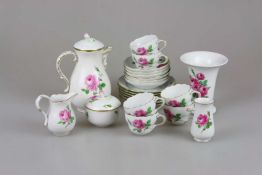 Meissen, Kaffeeservice für 6 Pers., Rote Rose mit Goldrand