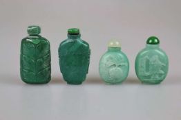 Vier Snuffbottles, Stein-teilw. Jade, China
