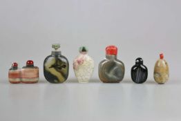 Sechs Snuffbottles, Quarz/Achat, China