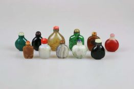 10 Snuffbottles aus Achat/Quarz und Glas