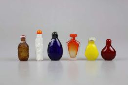 Sechs Snuffbottles, Glas/Pekingglas, China