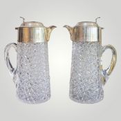 2 Kristallkaraffen mit Silbermontierung