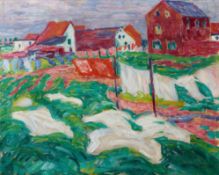 Walter Ophey, Wäsche auf der Leine vor Häusern