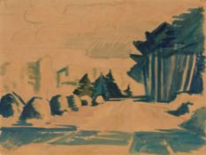 Hermann Max Pechstein, Landschaft mit Heuhaufen und Bäumen