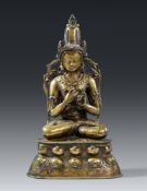 Buddha Vairocana. Messingbronze, Silber- und Kupfereinlagen. Westtibet. 13./14. Jh.