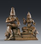 Seltener Altar mit Rama und Sita. Kupferbronze. Südindien, Tamil Nadu. 18. Jh.