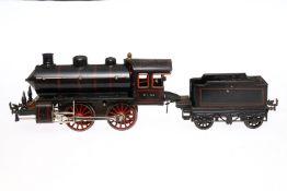 Bing B-Dampflok, Spur 1, Uhrwerk intakt, schwarz, mit Tender, LS tw ausgeb., Alterungsspuren, Z 3