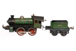 Bing B-Dampflok, Spur 1, Uhrwerk intakt, grün/schwarz, mit Tender, Z 4