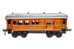 Bing Gepäckwagen, Spur 1, CL, mit 4 AT und 2 ST, Dach meist ÜL, LS und Alterungsspuren, L 34, Z 3