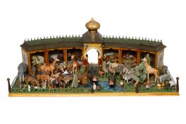 Große reichhaltige Zooanlage, Hagenbeck, mit halbrunden Käfiggebäuden und Eingang mit