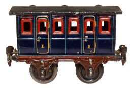 Märklin Abteilwagen, Spur 1, uralt, blau, HL, LS und gealterter Lack, L 15, Z 3