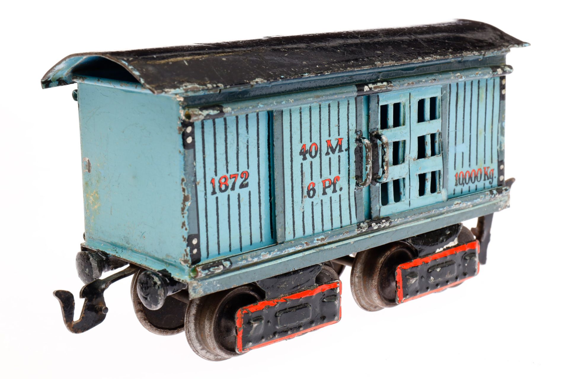 Märklin Pferde- und Gepäckwagen 1872, Spur 0, uralt, HL, mit 4 ST, 1 Kupplungsbügel und 1 Puffer - Bild 2 aus 5