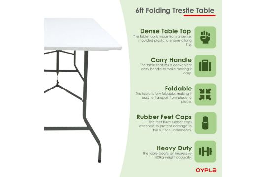 RRP £41.99 - 6ft Folding Trestle Table Heavy Duty Catering Garden Party 1.8m - Image 3 of 4