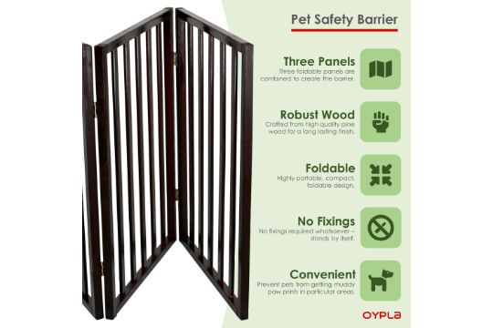 RRP £29.99 - Dark Brown Dog Safety Folding Wooden Pet Gate Portable Indoor Barrier - Image 3 of 4