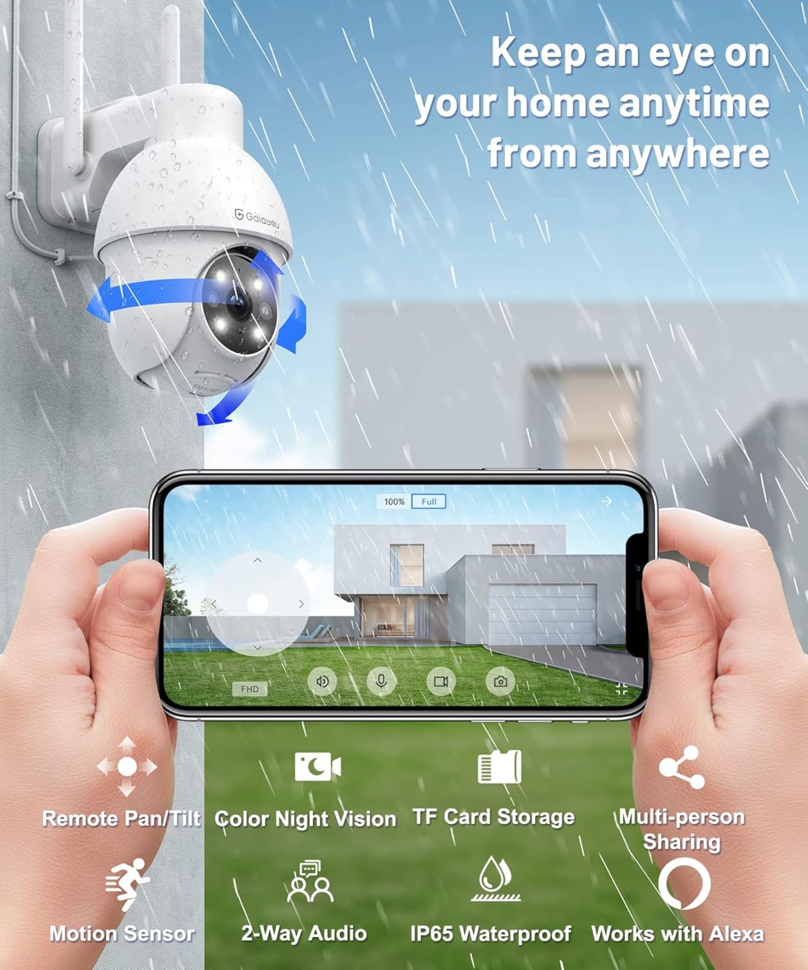 RRP £32.99 - GALAYOU 2K Security Camera Outdoor, 360° CCTV Camera, Home Security WiFi Camera with - Image 5 of 6