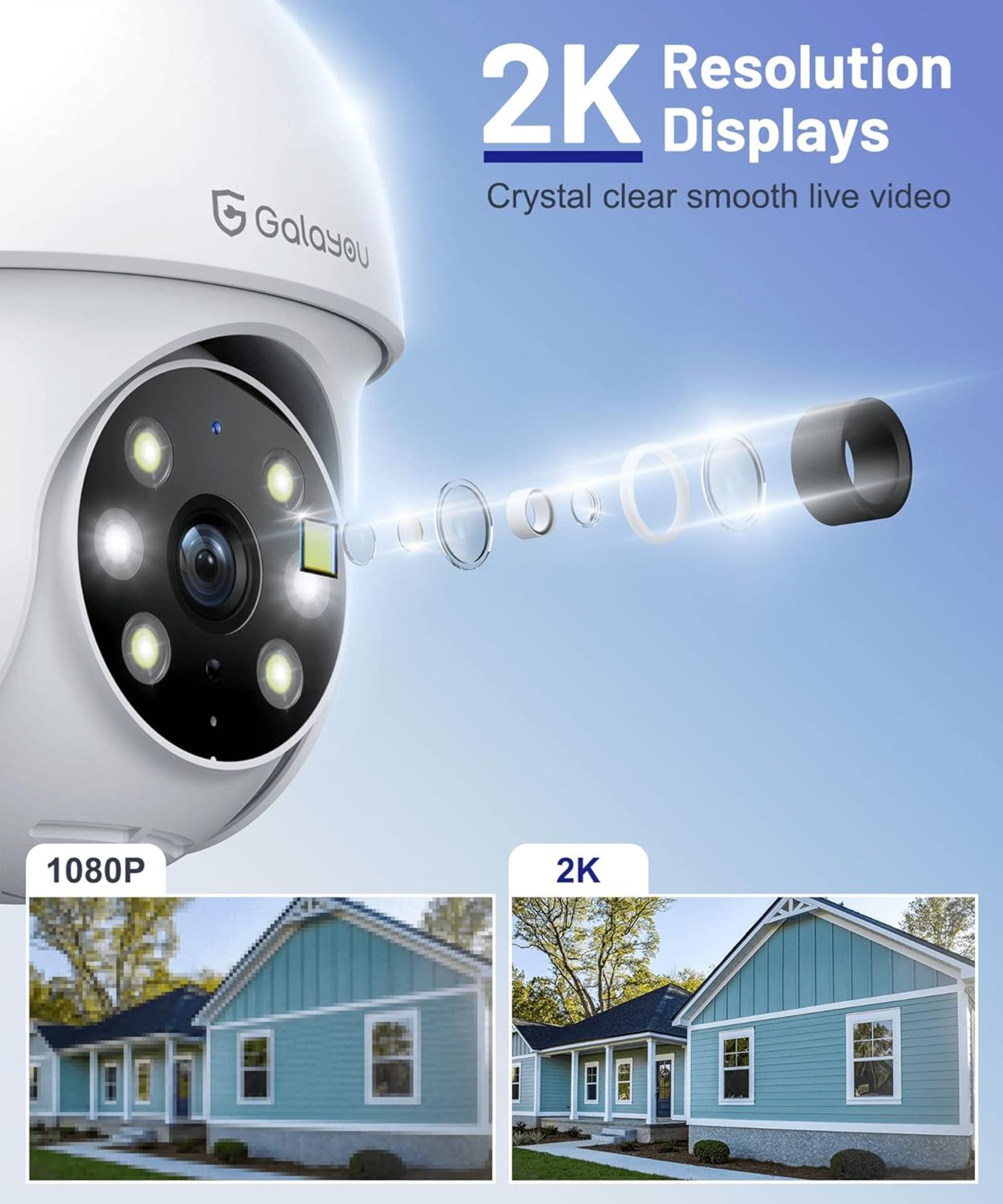 RRP £32.99 - GALAYOU 2K Security Camera Outdoor, 360° CCTV Camera, Home Security WiFi Camera with - Image 4 of 6