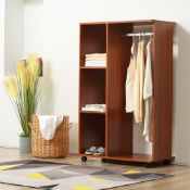 RRP £79.99 - HOMCOM Open Wardrobe on Wheels, Bedroom Wardrobe with Clothes Hanging Rail, 3 Storage