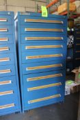 Stanley Vidmar 9-Drawer Cabinet with Contents- Hole Saws, Pipe Threader Dies, Teflon Tape, Anchors,