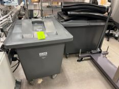 Lot of (2) Uline rolling Poly Box Trucks with hinged lids.