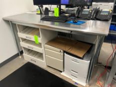 Stainless steel table with shelf. Measures 30"x72"x39" tall.
