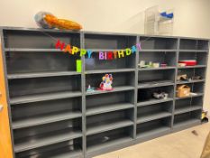 Lot of (4) metal shelving units. 36" wide x 73" high. No contents.