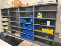 Lot of (4) metal shelving units. 36" wide x 73" high. No contents.