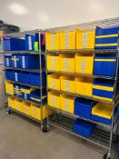 Lot of assorted Uline S-19945 bins on three racks